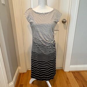 LOFT Black and White Wave Midi Dress